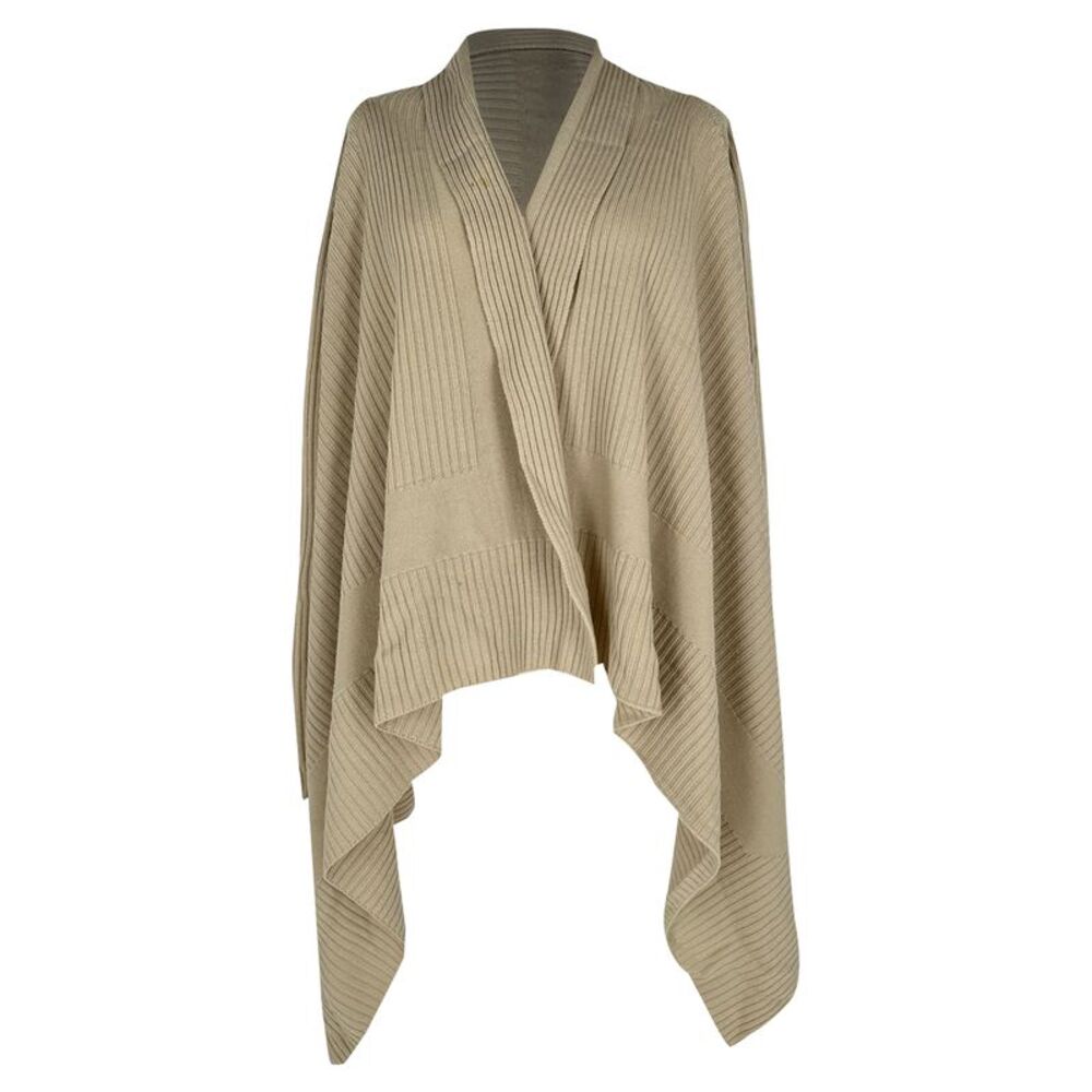 Rick Owens Ribbed-Knit Cape Sweater in Beige Wool